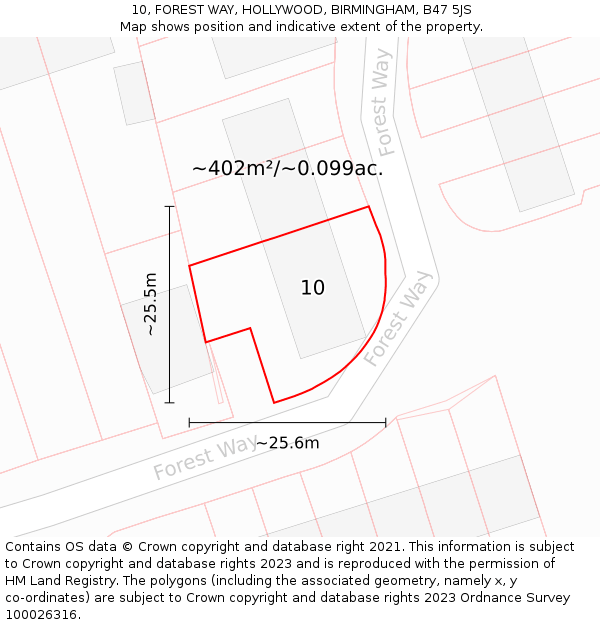 10, FOREST WAY, HOLLYWOOD, BIRMINGHAM, B47 5JS: Plot and title map
