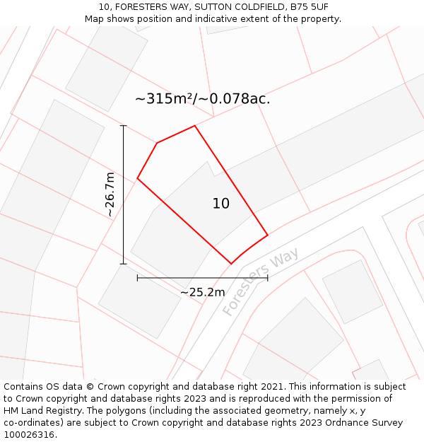 10, FORESTERS WAY, SUTTON COLDFIELD, B75 5UF: Plot and title map