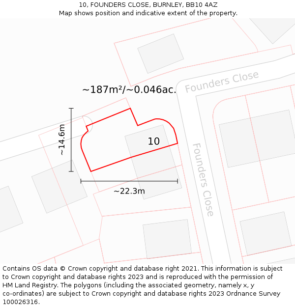 10, FOUNDERS CLOSE, BURNLEY, BB10 4AZ: Plot and title map