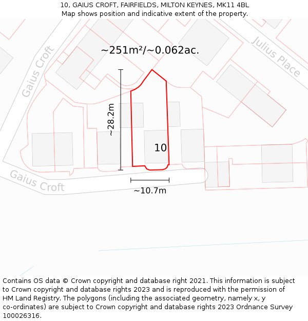 10, GAIUS CROFT, FAIRFIELDS, MILTON KEYNES, MK11 4BL: Plot and title map