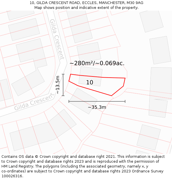 10, GILDA CRESCENT ROAD, ECCLES, MANCHESTER, M30 9AG: Plot and title map