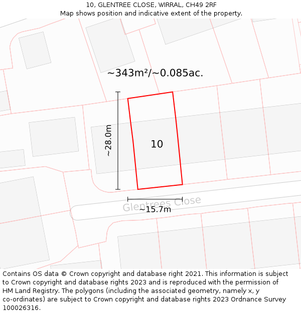 10, GLENTREE CLOSE, WIRRAL, CH49 2RF: Plot and title map