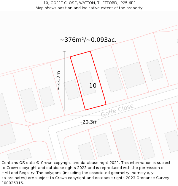 10, GOFFE CLOSE, WATTON, THETFORD, IP25 6EF: Plot and title map
