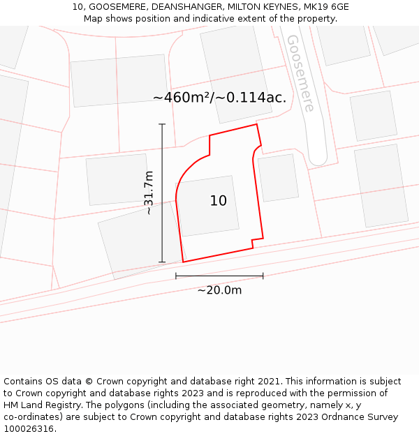 10, GOOSEMERE, DEANSHANGER, MILTON KEYNES, MK19 6GE: Plot and title map
