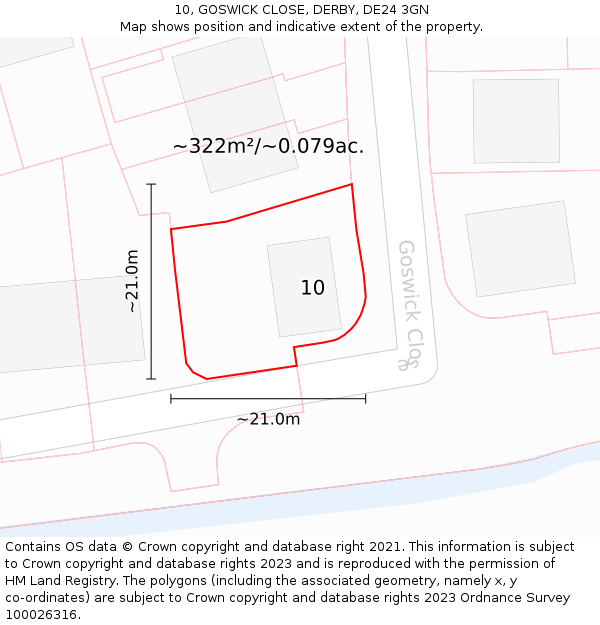 10, GOSWICK CLOSE, DERBY, DE24 3GN: Plot and title map