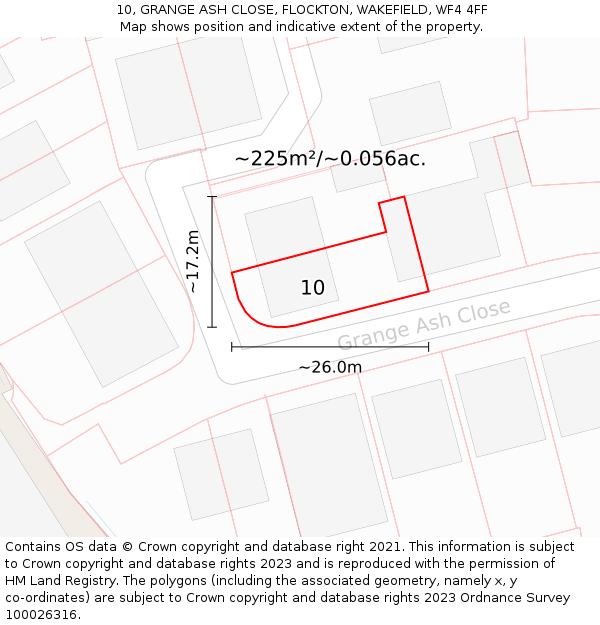 10, GRANGE ASH CLOSE, FLOCKTON, WAKEFIELD, WF4 4FF: Plot and title map