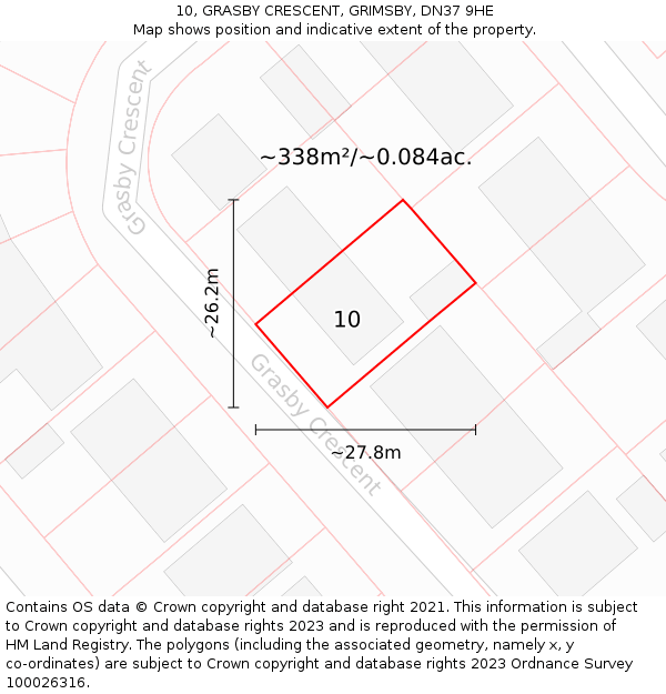 10, GRASBY CRESCENT, GRIMSBY, DN37 9HE: Plot and title map