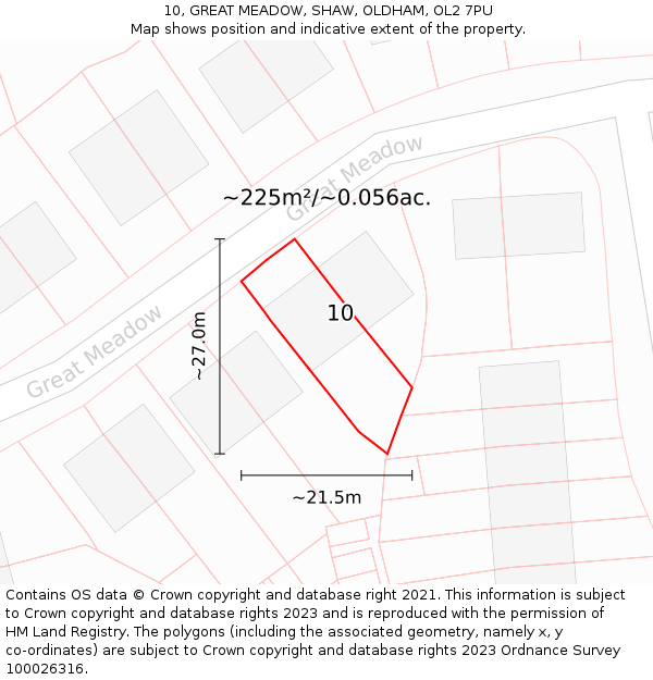 10, GREAT MEADOW, SHAW, OLDHAM, OL2 7PU: Plot and title map