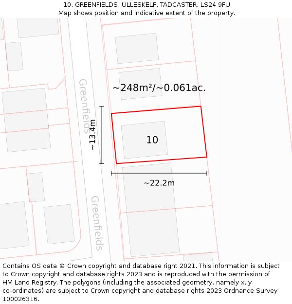 10, GREENFIELDS, ULLESKELF, TADCASTER, LS24 9FU: Plot and title map