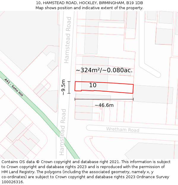 10, HAMSTEAD ROAD, HOCKLEY, BIRMINGHAM, B19 1DB: Plot and title map