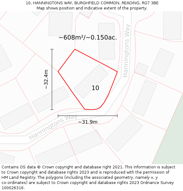 10, HANNINGTONS WAY, BURGHFIELD COMMON, READING, RG7 3BE: Plot and title map