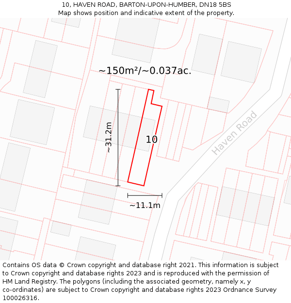 10, HAVEN ROAD, BARTON-UPON-HUMBER, DN18 5BS: Plot and title map