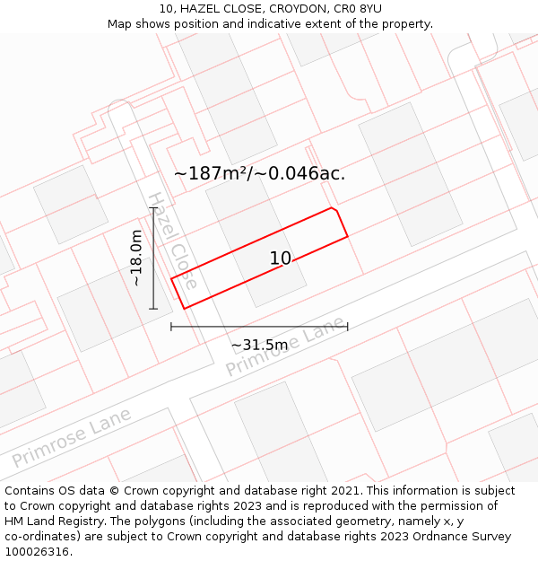 10, HAZEL CLOSE, CROYDON, CR0 8YU: Plot and title map