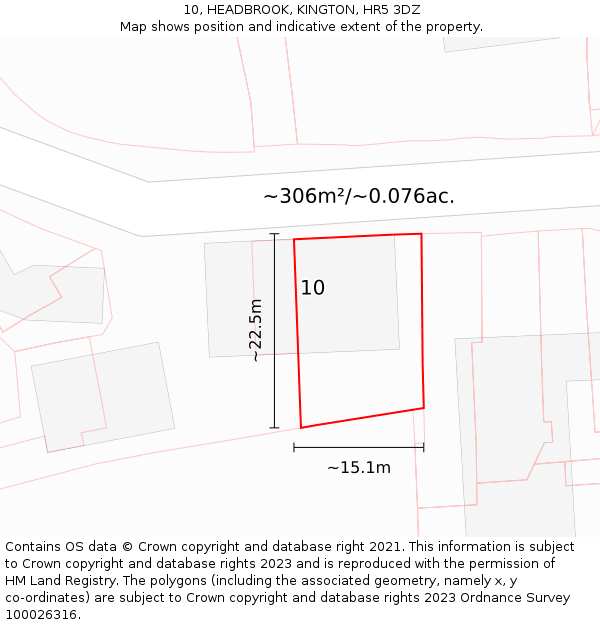 10, HEADBROOK, KINGTON, HR5 3DZ: Plot and title map