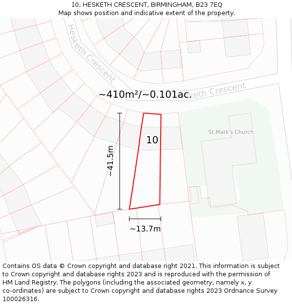 10, HESKETH CRESCENT, BIRMINGHAM, B23 7EQ: Plot and title map