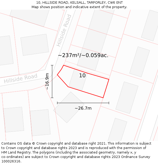 10, HILLSIDE ROAD, KELSALL, TARPORLEY, CW6 0NT: Plot and title map