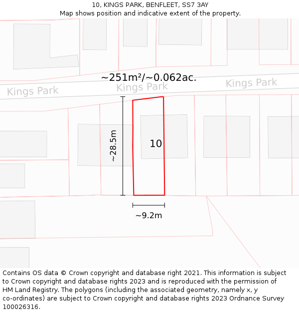 10, KINGS PARK, BENFLEET, SS7 3AY: Plot and title map