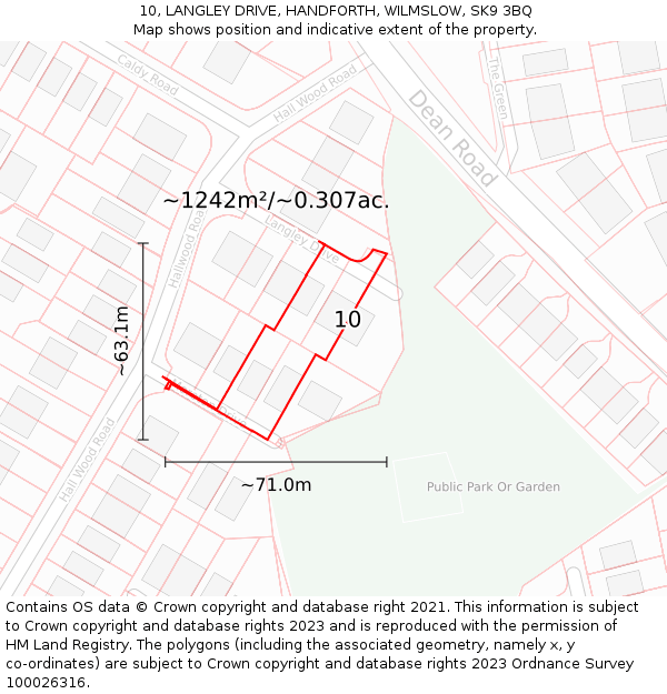 10, LANGLEY DRIVE, HANDFORTH, WILMSLOW, SK9 3BQ: Plot and title map