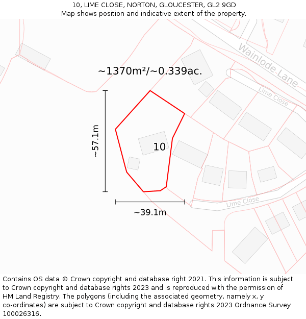 10, LIME CLOSE, NORTON, GLOUCESTER, GL2 9GD: Plot and title map