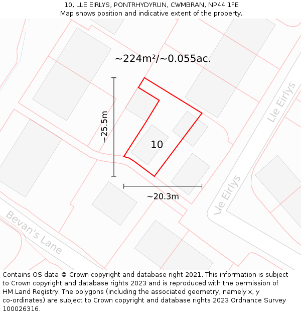10, LLE EIRLYS, PONTRHYDYRUN, CWMBRAN, NP44 1FE: Plot and title map