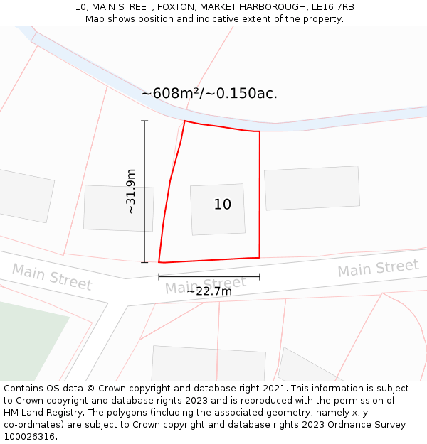 10, MAIN STREET, FOXTON, MARKET HARBOROUGH, LE16 7RB: Plot and title map