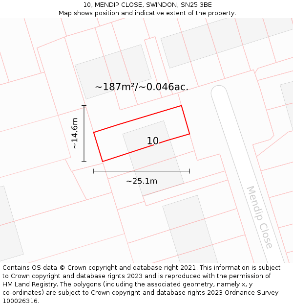 10, MENDIP CLOSE, SWINDON, SN25 3BE: Plot and title map