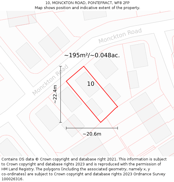 10, MONCKTON ROAD, PONTEFRACT, WF8 2FP: Plot and title map
