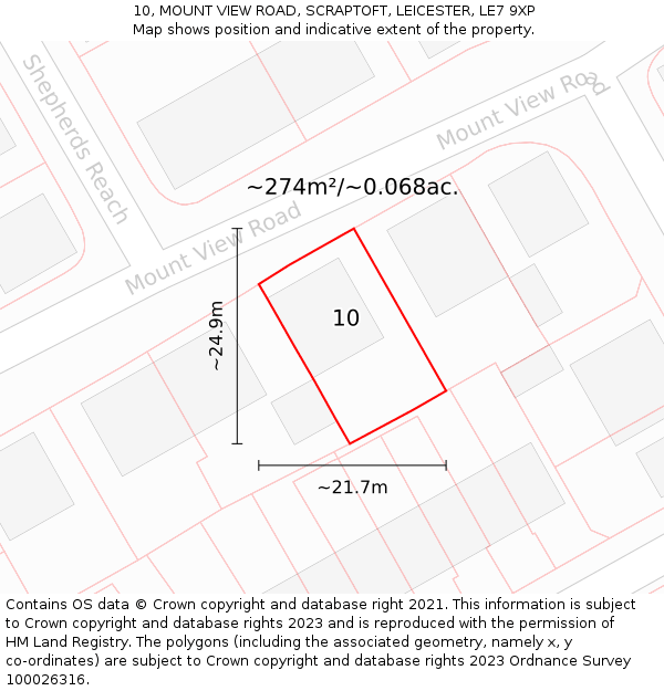 10, MOUNT VIEW ROAD, SCRAPTOFT, LEICESTER, LE7 9XP: Plot and title map