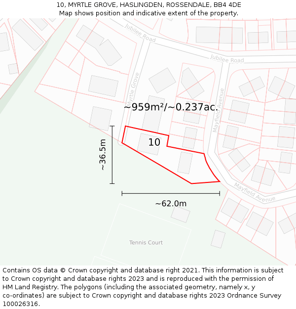 10, MYRTLE GROVE, HASLINGDEN, ROSSENDALE, BB4 4DE: Plot and title map