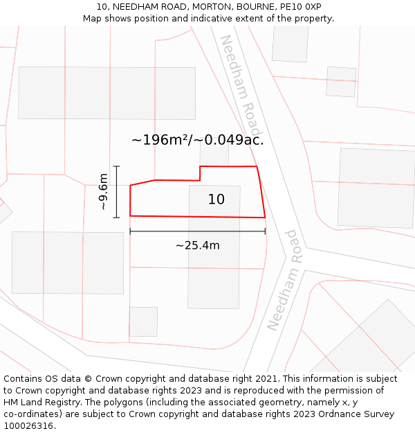10, NEEDHAM ROAD, MORTON, BOURNE, PE10 0XP: Plot and title map