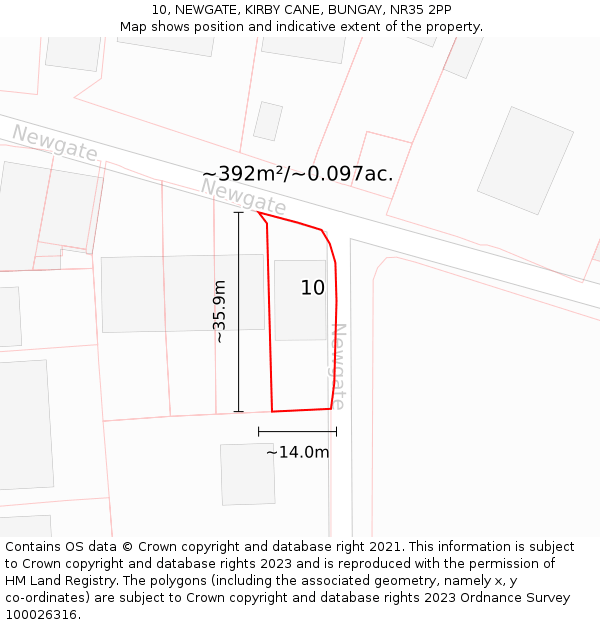 10, NEWGATE, KIRBY CANE, BUNGAY, NR35 2PP: Plot and title map