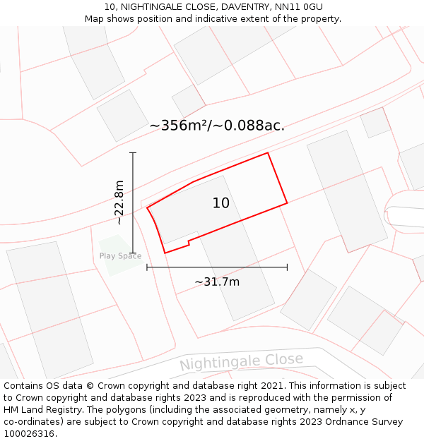 10, NIGHTINGALE CLOSE, DAVENTRY, NN11 0GU: Plot and title map