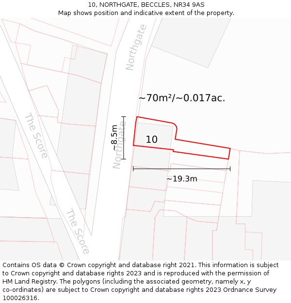 10, NORTHGATE, BECCLES, NR34 9AS: Plot and title map