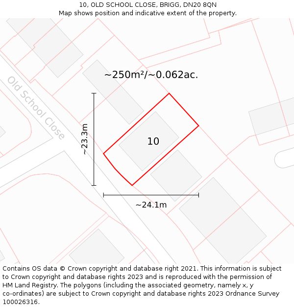10, OLD SCHOOL CLOSE, BRIGG, DN20 8QN: Plot and title map