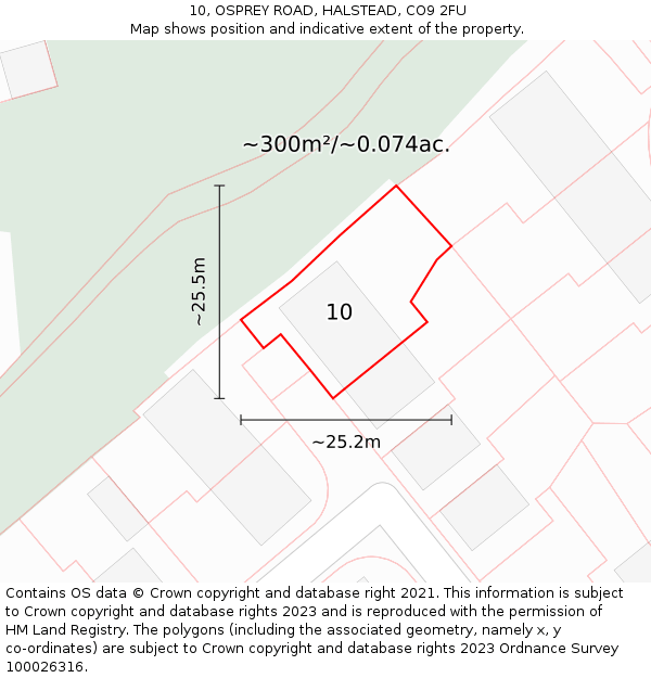 10, OSPREY ROAD, HALSTEAD, CO9 2FU: Plot and title map