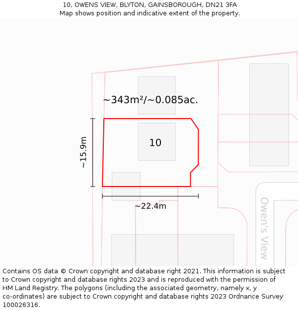 10, OWENS VIEW, BLYTON, GAINSBOROUGH, DN21 3FA: Plot and title map