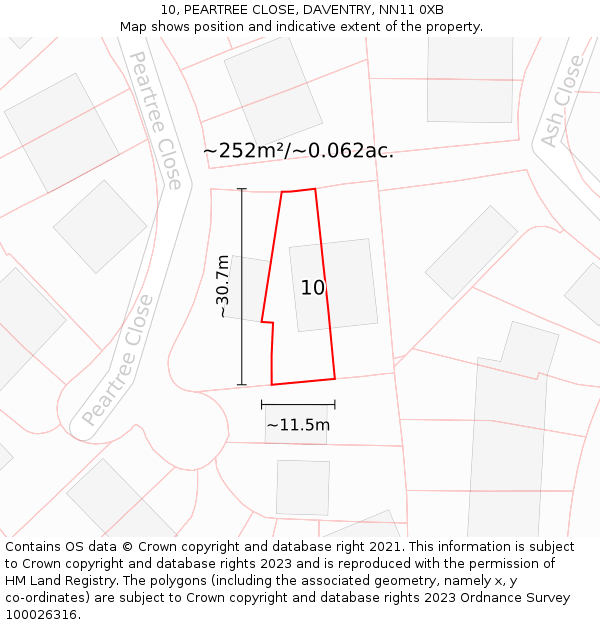 10, PEARTREE CLOSE, DAVENTRY, NN11 0XB: Plot and title map