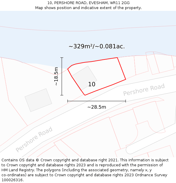 10, PERSHORE ROAD, EVESHAM, WR11 2GG: Plot and title map