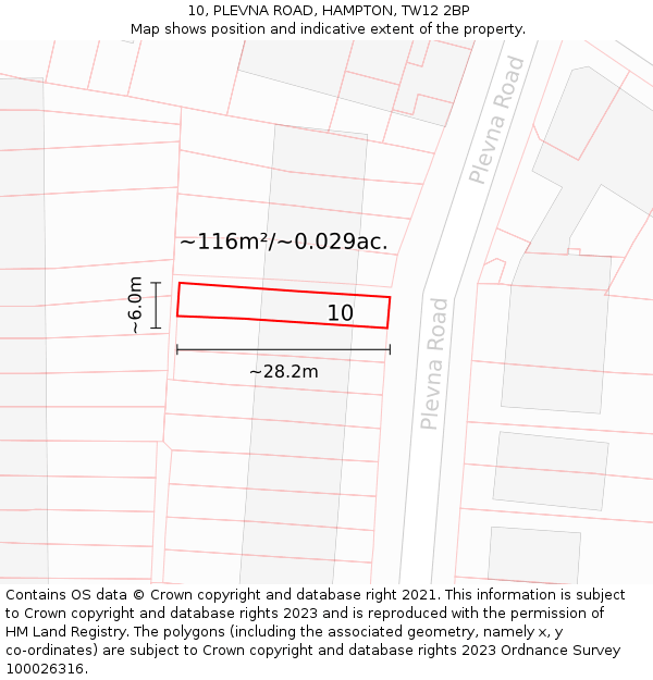 10, PLEVNA ROAD, HAMPTON, TW12 2BP: Plot and title map