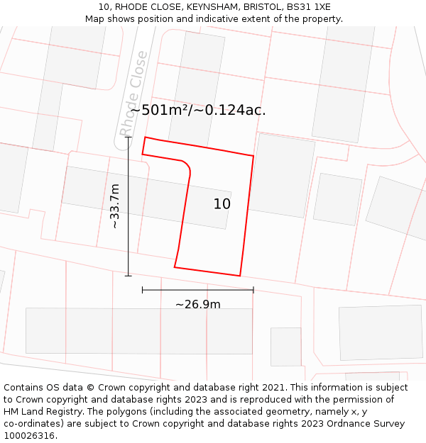 10, RHODE CLOSE, KEYNSHAM, BRISTOL, BS31 1XE: Plot and title map