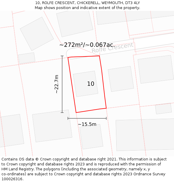 10, ROLFE CRESCENT, CHICKERELL, WEYMOUTH, DT3 4LY: Plot and title map