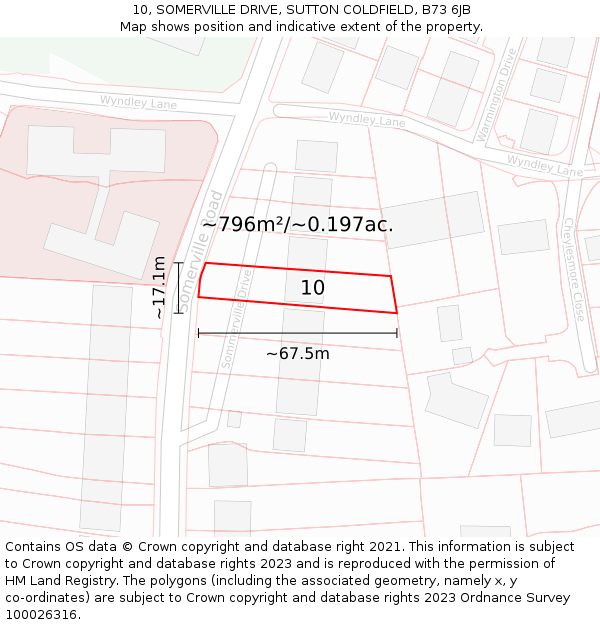 10, SOMERVILLE DRIVE, SUTTON COLDFIELD, B73 6JB: Plot and title map