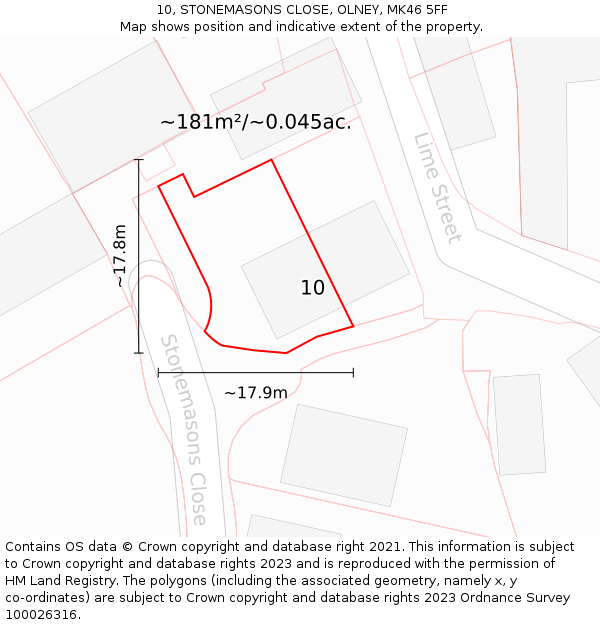 10, STONEMASONS CLOSE, OLNEY, MK46 5FF: Plot and title map