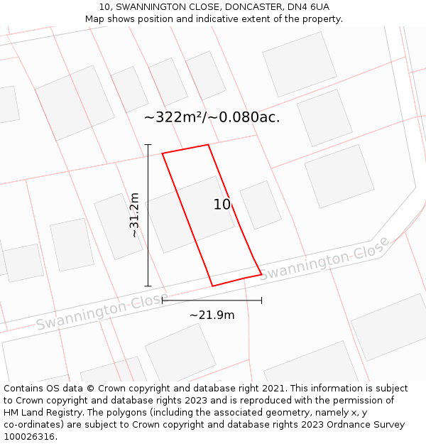 10, SWANNINGTON CLOSE, DONCASTER, DN4 6UA: Plot and title map