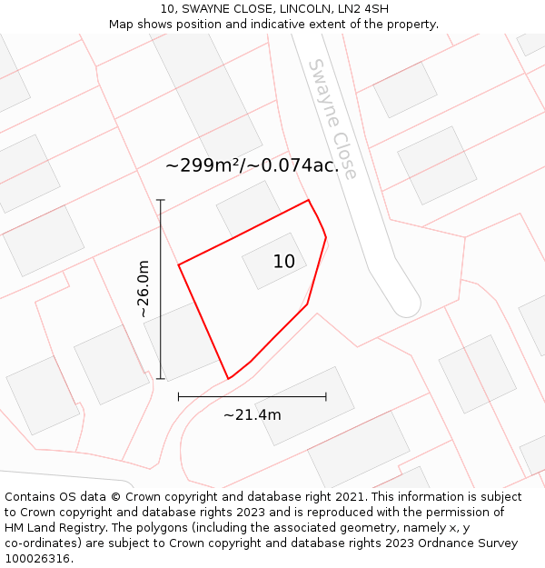 10, SWAYNE CLOSE, LINCOLN, LN2 4SH: Plot and title map