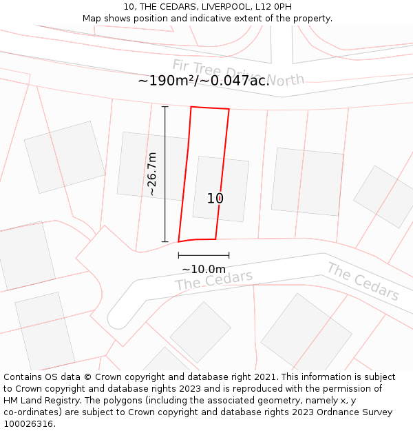 10, THE CEDARS, LIVERPOOL, L12 0PH: Plot and title map