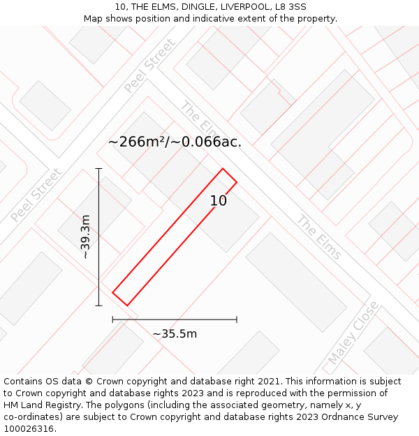 10, THE ELMS, DINGLE, LIVERPOOL, L8 3SS: Plot and title map