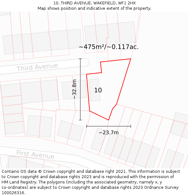 10, THIRD AVENUE, WAKEFIELD, WF1 2HX: Plot and title map