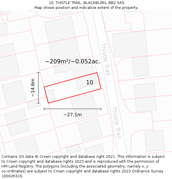 10, THISTLE TRAIL, BLACKBURN, BB2 5AS: Plot and title map