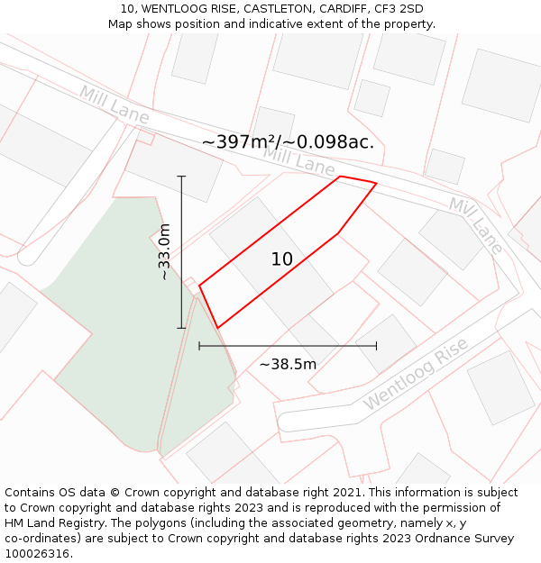 10, WENTLOOG RISE, CASTLETON, CARDIFF, CF3 2SD: Plot and title map